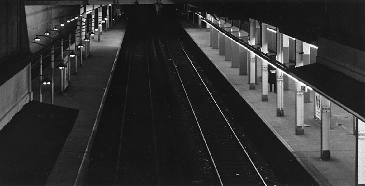 Ben Asen Personal Work Photo: Black and white photo of Newkirk Avenue Subway Station at night in Brooklyn, New York