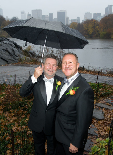 Ben Asen Celebration Photo: Same sex wedding for 2 men under umbrella in Central Park, New York City