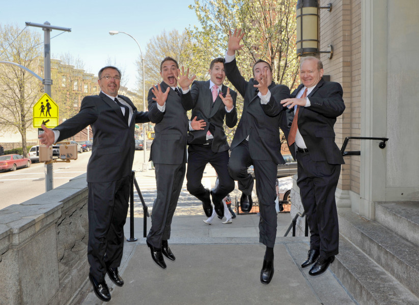 Ben Asen Celebrations Photo: Wedding, Groom jumping with ushers and best man